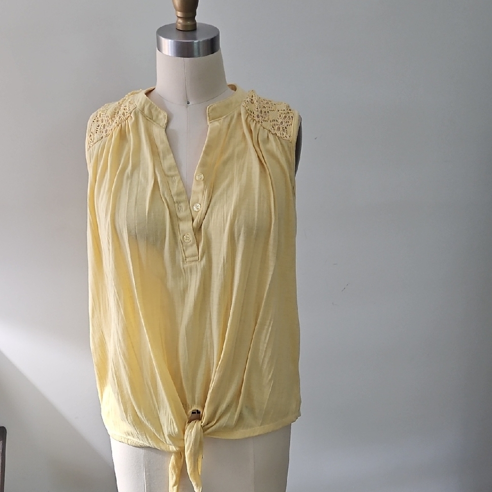 Inspire Yellow Smocked Tie-Front Blouse